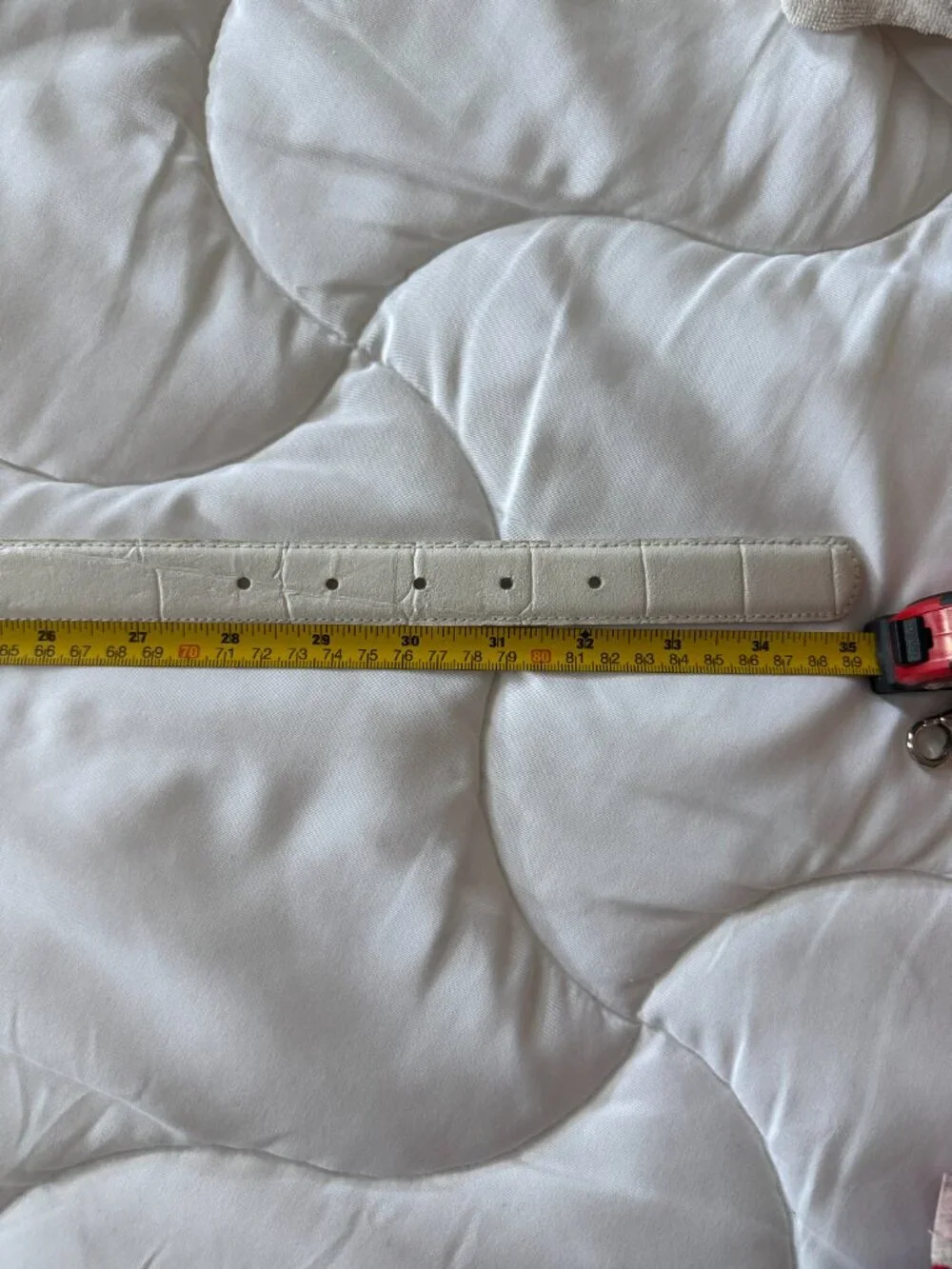 Vintage Karen Scott White Leather Belt Medium | Covered Buckle Retro Cinch